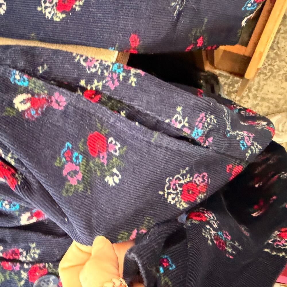 The Vermont Country Store Pintuck Cotton Corduroy dress Navy Floral MP NWT - Picture 7 of 7